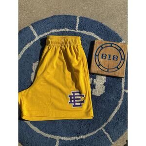 Eric Emanuel X Warren Lotas Shorts Mens Size XL Yellow Basketball Streetwear